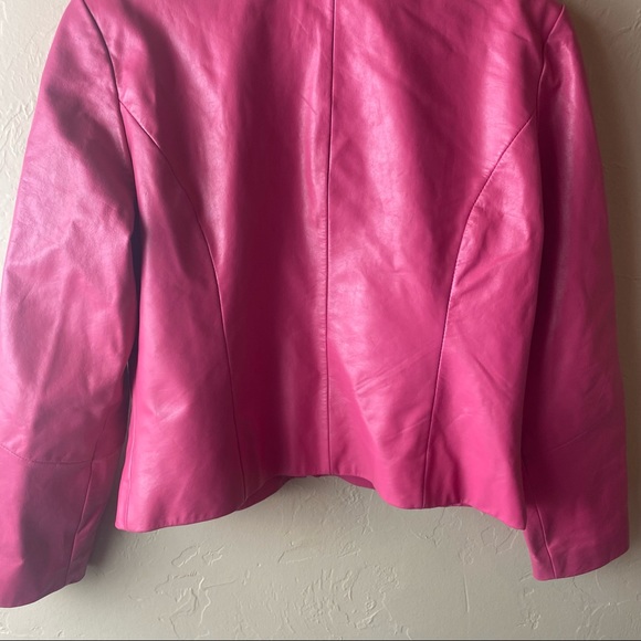 Wilson’s Leather Bubblegum Pink Jacket Zip Closure Ruched Front Womens Large Y2K - Picture 4 of 10